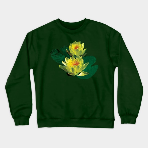 Water Lilies - Two Yellow Water Lilies Crewneck Sweatshirt by SusanSavad